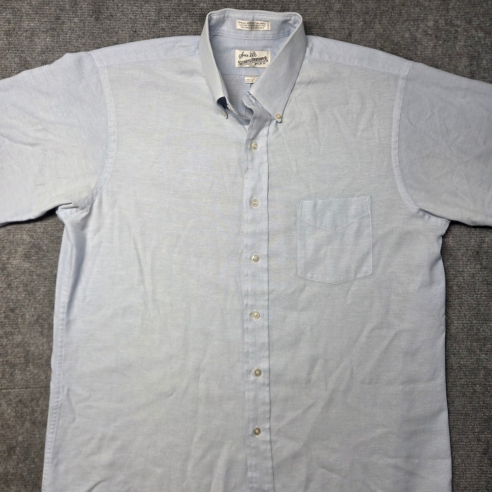 Vintage Sears Roebuck Mens 17 Blue Oxford Short Sleeve Button Down Shirt
